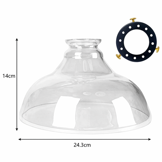 Dimensions de l’abat-jour Tuileries en verre gris : diamètre 24,3 cm et hauteur 14 cm