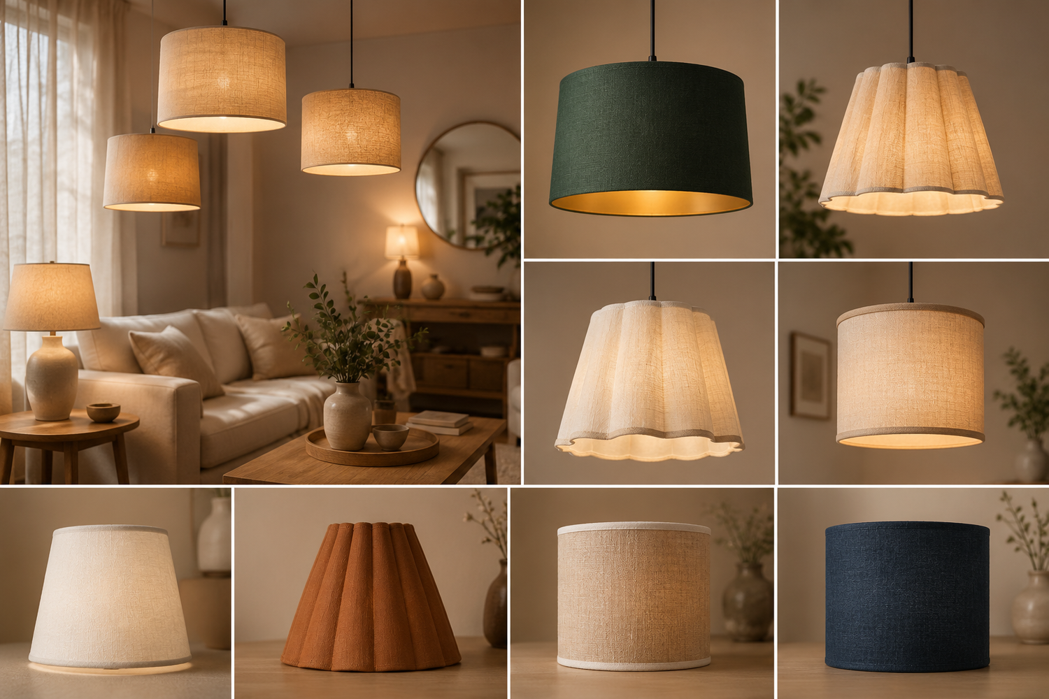 Collection d’abat-jours en tissu et lin avec lumière douce pour salon, chambre et salle à manger