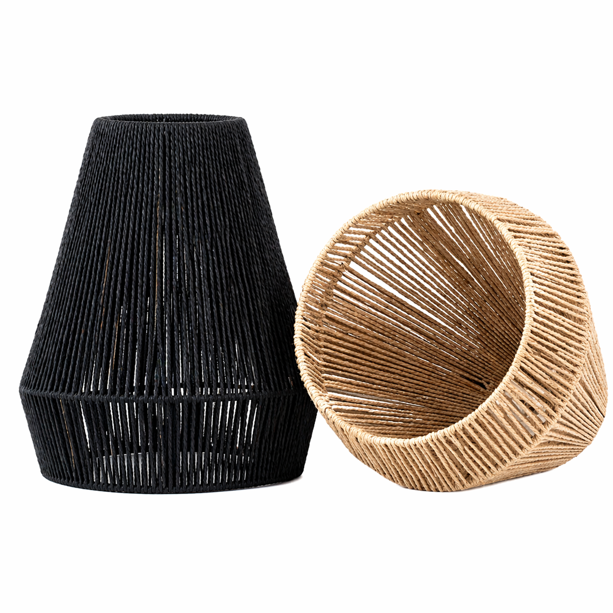 Détails de l’abat-jour Auteuil en corde tressée effet rotin beige et noir