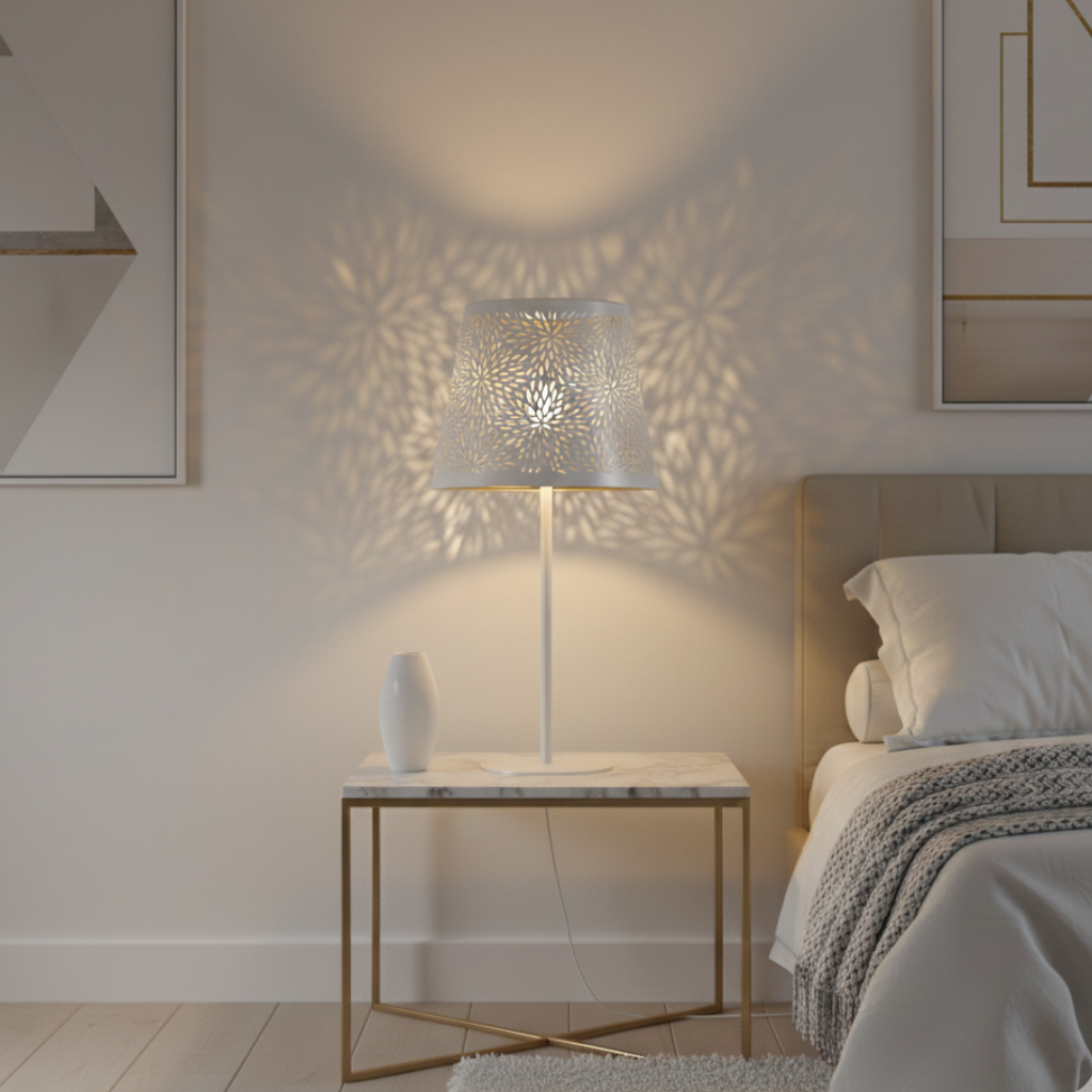 Abat-jour Bir-Hakeim sur lampe de chevet dans une chambre claire