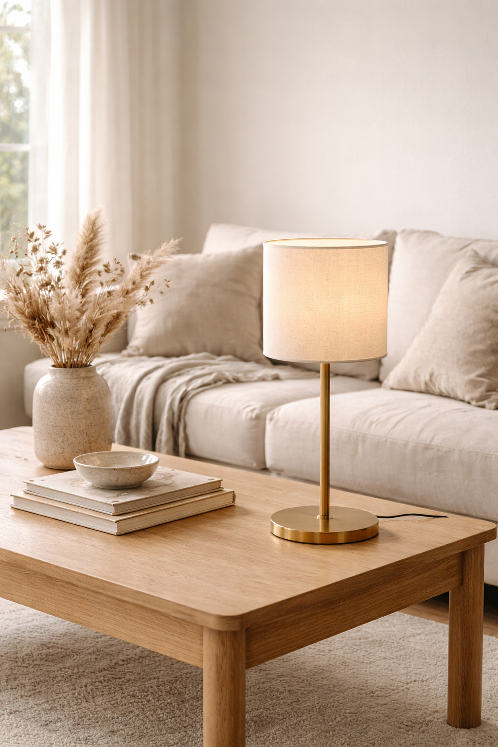 Abat-jour Censier sur lampe de table dans un salon clair et naturel