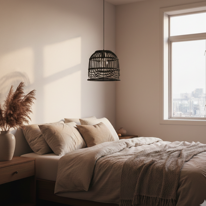 Abat-jour Passy noir en suspension dans une chambre claire