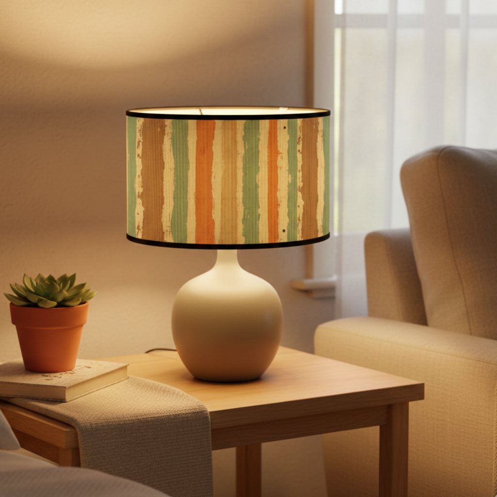 Abat-jour Rivoli sur lampe de table dans un salon avec lumière chaude