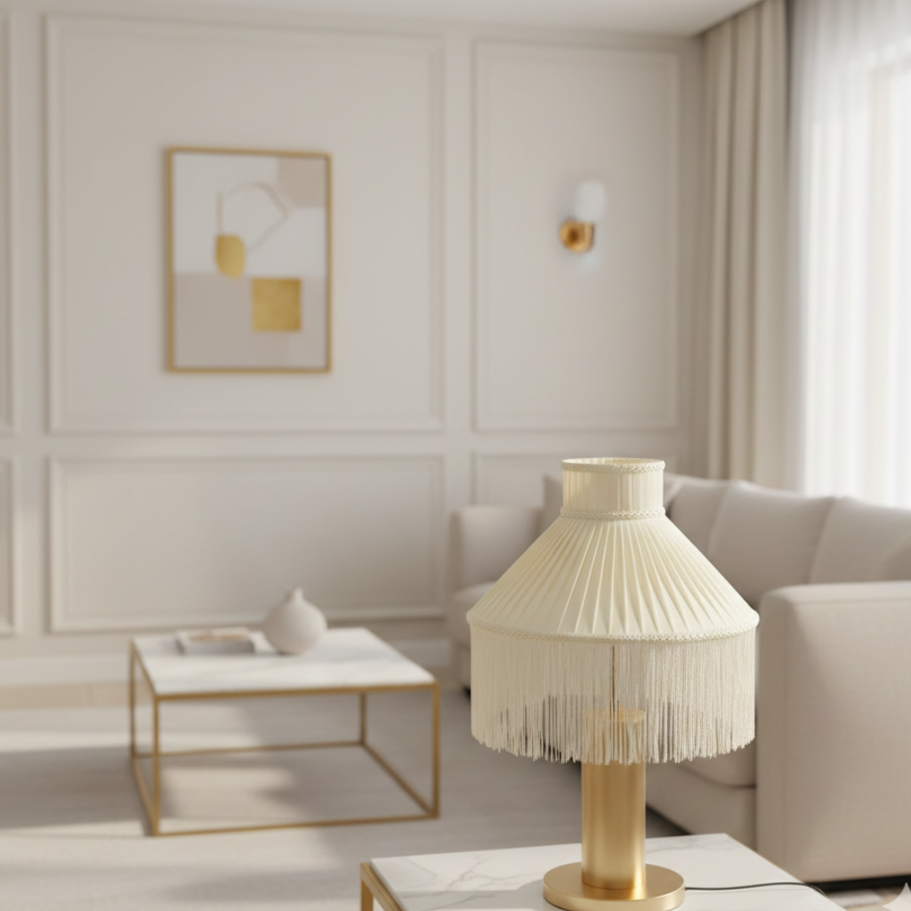 Abat-jour Rochechouart sur lampe de table dans un salon clair
