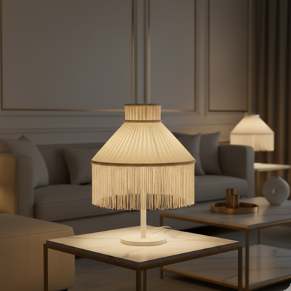 Abat-jour Rochechouart sur lampe de table dans un salon avec lumière chaude