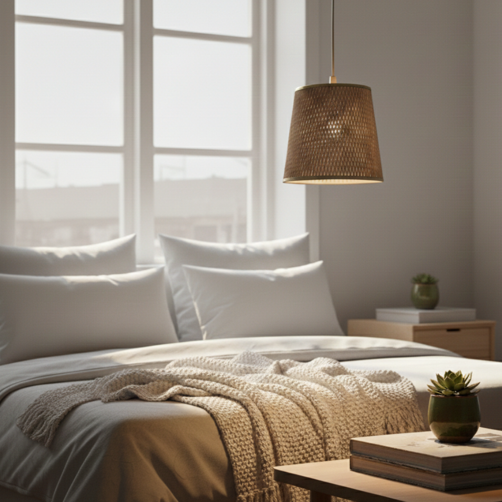 Abat-jour Valois en suspension dans une chambre claire