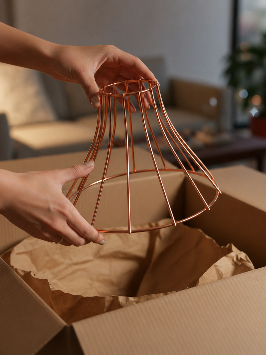 Abat-jour design moderne en métal préparé dans son emballage avant expédition
