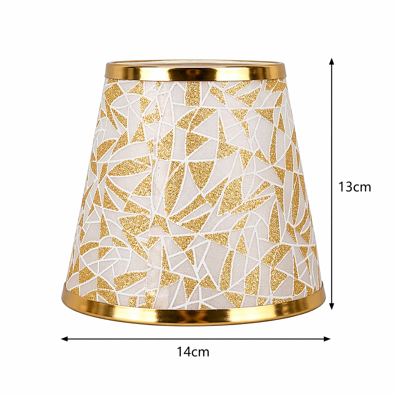 Dimensions des abat-jours Réaumur dorés : diamètre 14 cm et hauteur 13 cm
